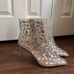 Steve Madden Jentt Jeweled Ankle Boots Women's Size 11 Silver MSRP $190